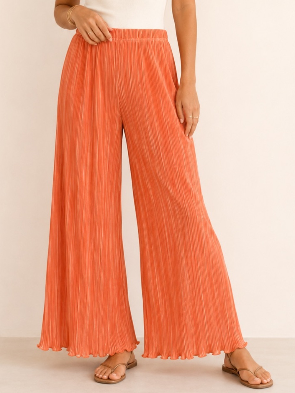 Unbranded • Pleated Wide Leg Lounge Pants - Peach Orange - Size XL